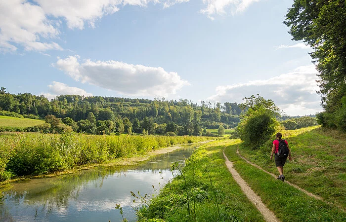 Wanderer auf Ortswanderweg 12 bei Pappenheim