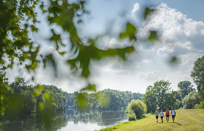 Entspannt Wandern am Flussufer entlang der Donau bei Marxheim