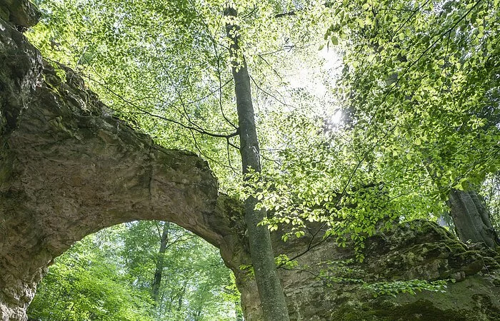 Wanderer am Felsentor bei Unteremmendorf