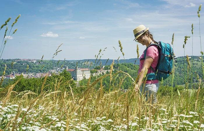 Wanderer auf dem Altmühltal-Panoramaweg bei Eichstätt