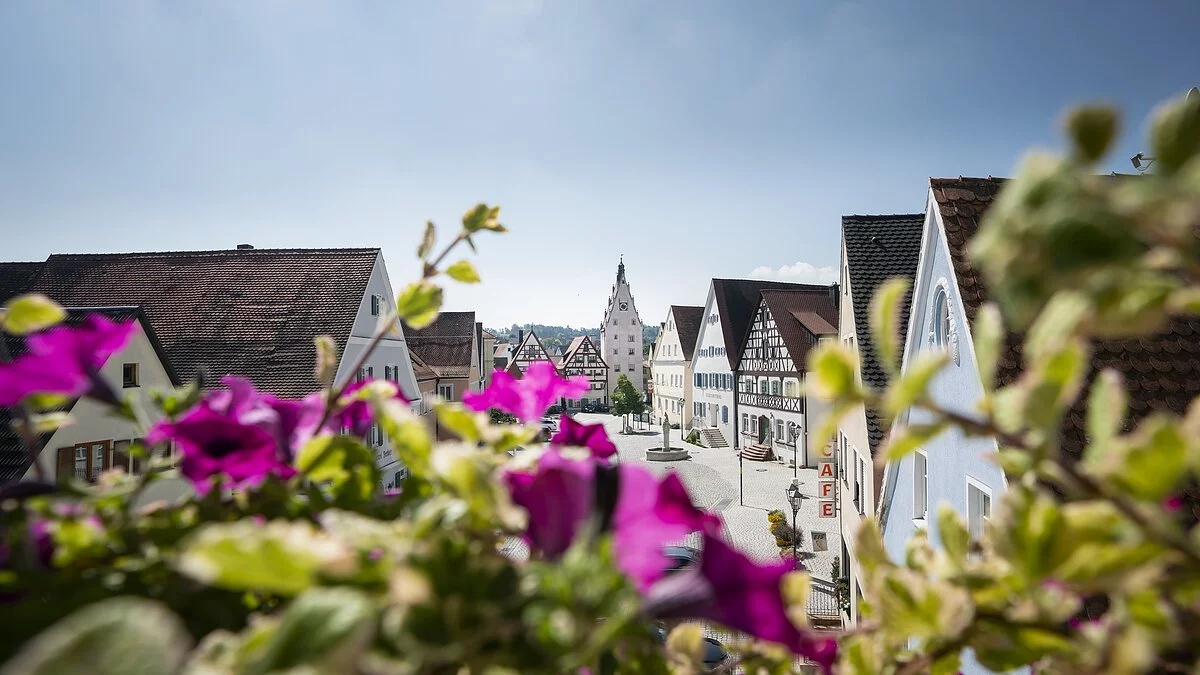 Aussicht aus dem Rathaus auf die Historische Monheimer Innenstadt