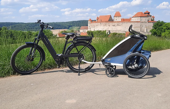 E-Bike mit Fahrradanhänger für Kinder in Harburg